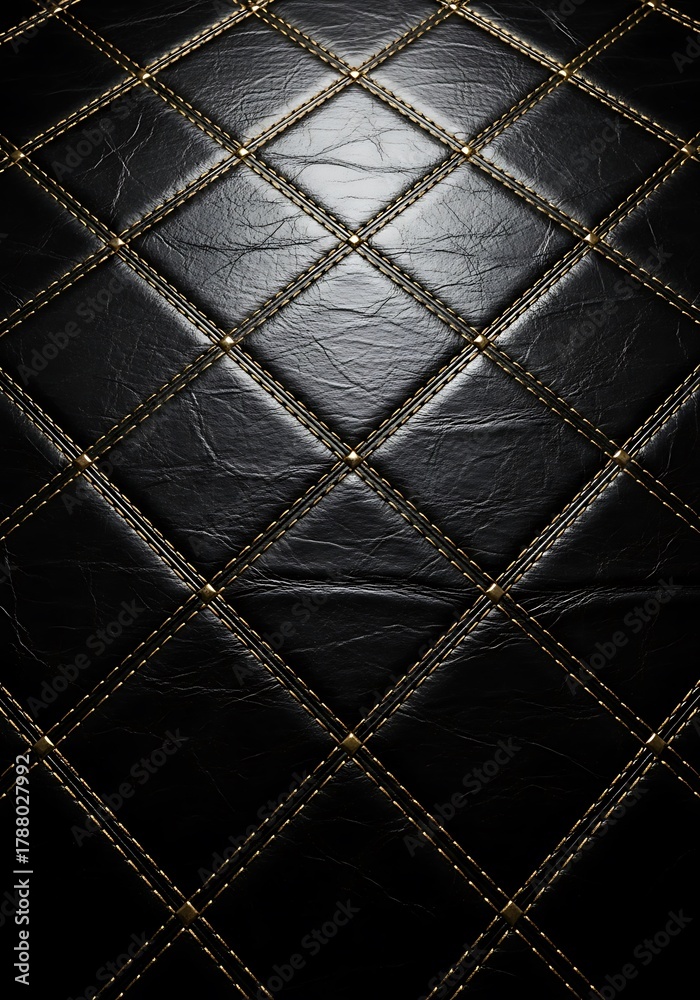 Obraz premium Luxury black leather upholstery background with diamond pattern texture