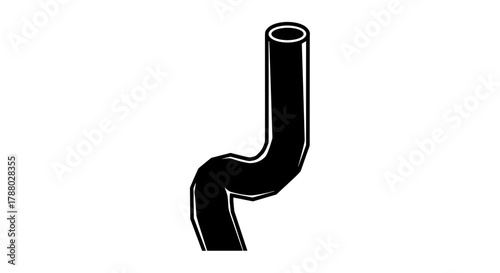 Black Flexible Hose Pipe Isolated on White Background.