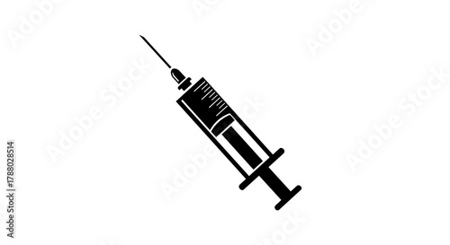 Black Syringe Illustration on White Background.