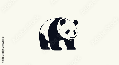 Charming panda bear standing alone simple black and white design.