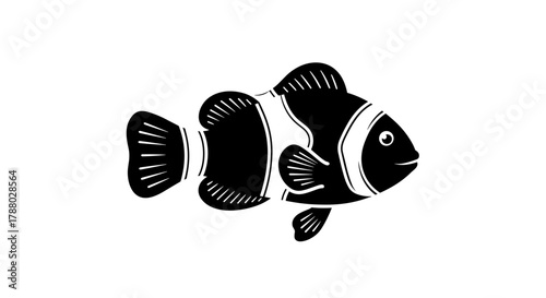 Clownfish illustration in black and white.