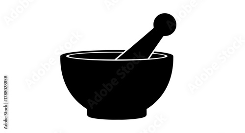 Mortar and pestle silhouette icon isolated on a white background.