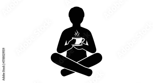 Silhouette of a Person Meditating with a Cup of Coffee.