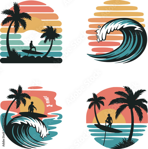 PrinVintage Tropical Beach and Wave Graphics Collectiont