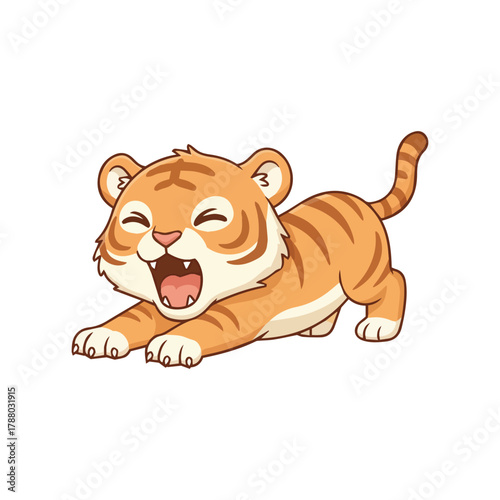 Illustration of a baby tiger yawning