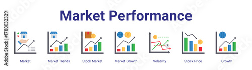 Market Performance web icon vector illustration concept with icon of Market,Market Trends,Stock Market,Market Growth,Volatility,Stock Price,Growth.