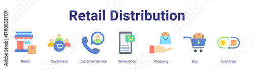 Retail Distribution web icon vector illustration concept with icon of Retail,Customers,Customer Service,Online Shop,Shopping,Buy,Exchange.