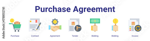 Purchase Agreement web icon vector illustration concept with icon of Purchase,Contract,Agreement,Tender,Bidding,Bidding,Invoice.