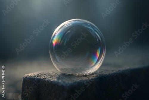 Macro Shot of Soap Bubble with Iridescent Rainbow Reflection – Concept of Fragility and Beauty