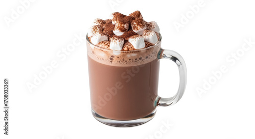 Obraz na płótnie Isolated hot chocolate beverage with marshmallows topped with cocoa powder in cl