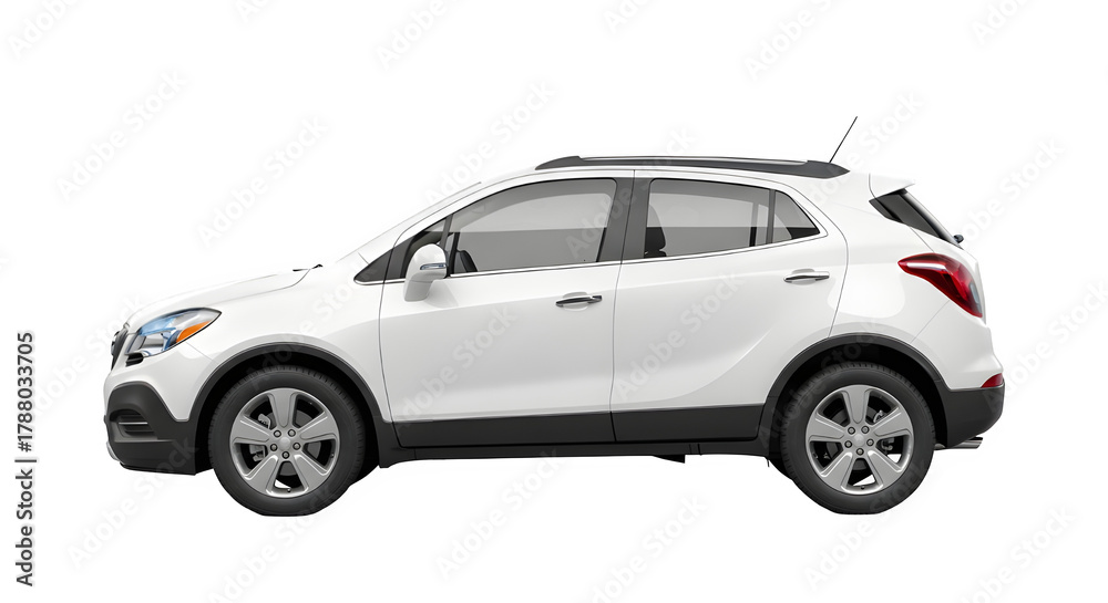 Naklejka premium Modern white compact suv crossover vehicle isolated on black background studio shot
