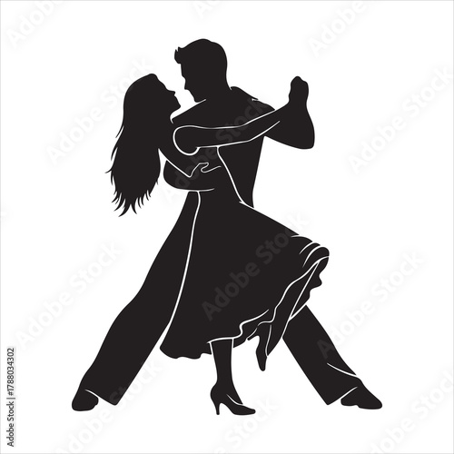 Elegant silhouette of a couple dancing ballroom style with grace