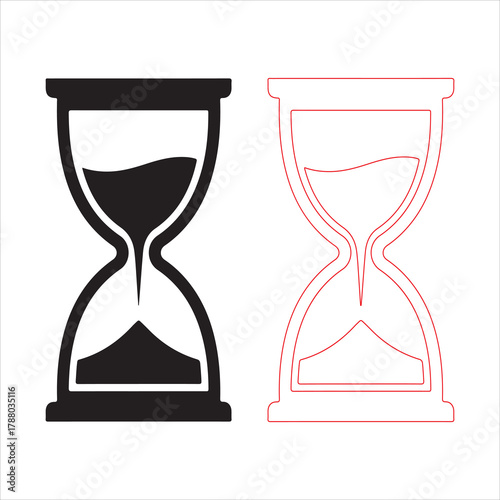 Hourglass icons: black filled and red outline sand timers