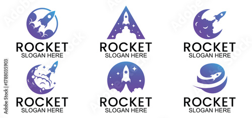 set rocket launch logo, rocket vector template for business startup, modern rocket icon for business identity