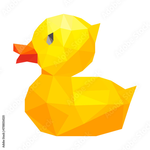 Polygonal yellow duck arranged on a white background
