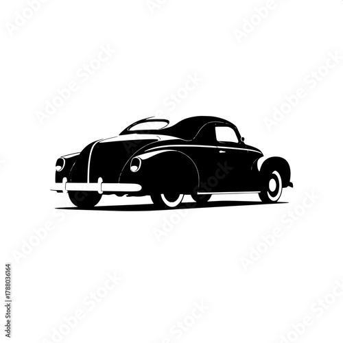 Retro Poster Design

A stylized silhouette of a 1940s two-door coupe viewed from a three-quarter angle, in flat black against a white background. Simplified lines and geometric shapes give it the look