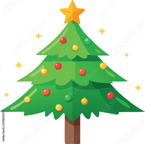 Christmas tree with glowing lights vector icon.
