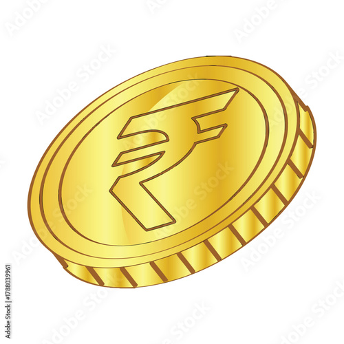 Gold Indian Rupee Coin 3 D Rendering currency money