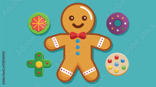 Gingerbread man and cookies realistic icon set vector.
