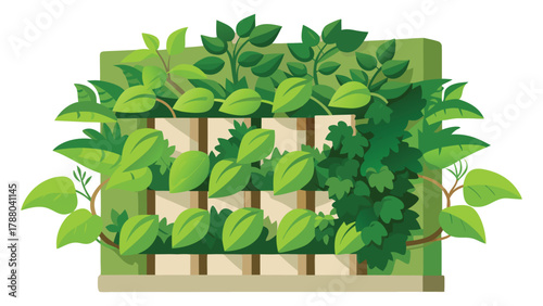 High resolution vector icon of vertical garden wall with leafy plants realistic style on white background.