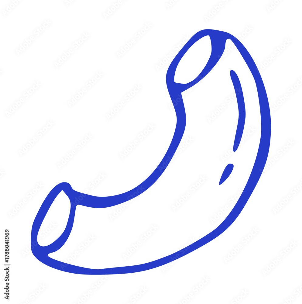 Obraz premium hand-drawn doodle illustration of a curved elbow macaroni pasta piece. Italian food element for cooking, menu, or restaurant design in a simple blue line art style