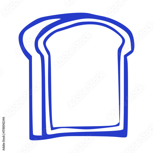 doodle of a single slice of toast or sandwich bread in a hand drawn sketch style. Minimalist breakfast food element perfect for bakery logo, cafe menu icon, or gluten theme
