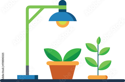 Modern plant growing lamp icon for indoor garden.