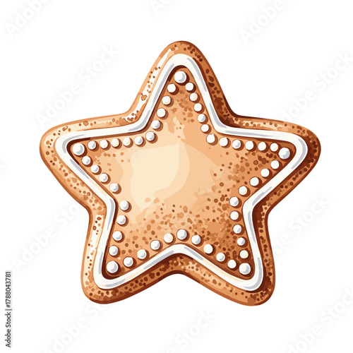 Star-shaped gingerbread cookie decorated with icing and sugar beads  