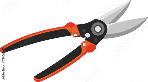 pruning shears icon, stainless steel and rubber grip.