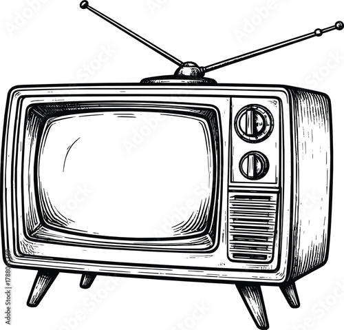 Classic CRT TV Hand Drawn Illustration 