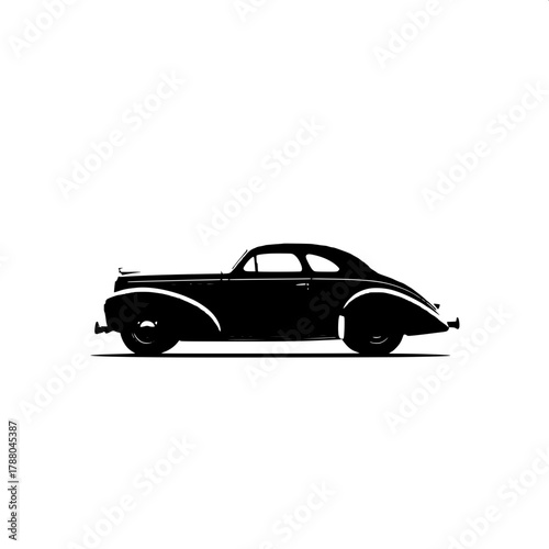 Modern Minimalism

A minimalist digital art piece depicting a 1940s car silhouette in pure black on a white canvas. All detail is reduced to elegant curves and a few key white highlights that define t