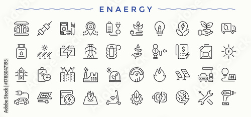 Enaergy icon. Containing electricity, batteries, batterie, battery, charge, battery and more. Modern icons collection. Vector collections. Energy icon set in linear style.