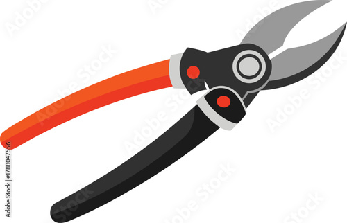 Realistic pruning shears icon, stainless steel and rubber grip.