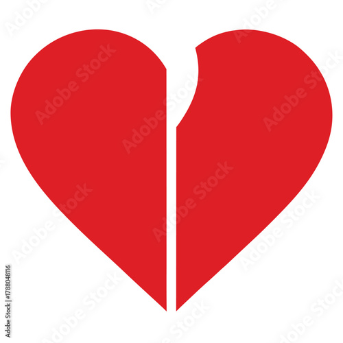 A heart split isolated on white background, representing a fractured relationship or emotional divide