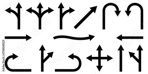 arrow direction vector icons set for navigation traffic signs pathfinding pointers guide symbols design collection.