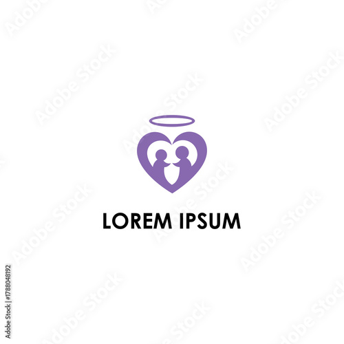 Stylized purple heart logo featuring two human figures under a halo, symbolizing enduring love, divine protection, and compassionate relationships, ideal for charitable branding