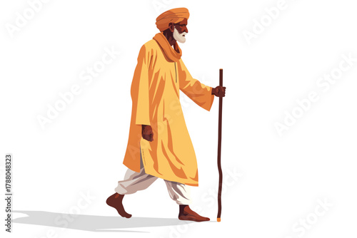 indian man with cane man isolated