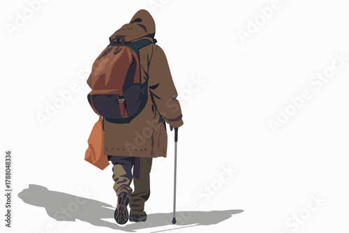homeless person with cane elderly isolated