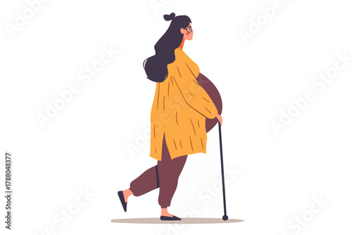 pregnant woman with cane cane isolated
