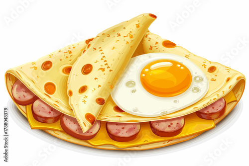 Triangle crepe Egg sliced sausage cheese protein isolated