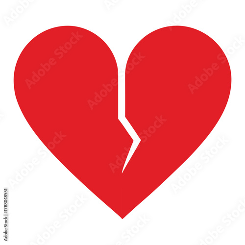 A red broken heart isolated on white background, symbolizing heartbreak and emotional distress