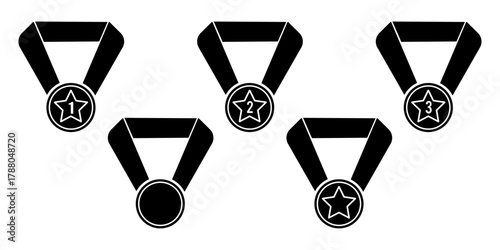 black medal icon set award achievement winner badge champion trophy prize symbol vector design collection.