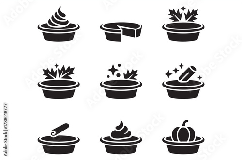 Black silhouette icons depicting various desserts and sweet treats
