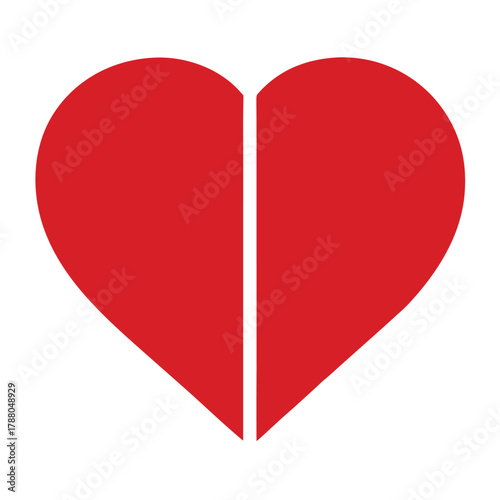 A red heart divided in two halves isolated on white background, representing love and connection