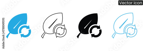 Dynamic leaf icon with circular arrows signifies eco friendly practices, sustainability, and renewable energy for a greener future.