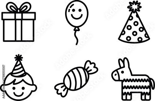 Cute birthday party icons