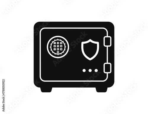 Electronic safe box icon with security shield and keypad