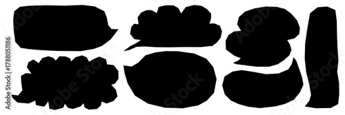 Set of funny paper bubbles with wave lines and pencil strokes. Round shapes add softness to the childish collage style. Ideal for trendy digital compositions