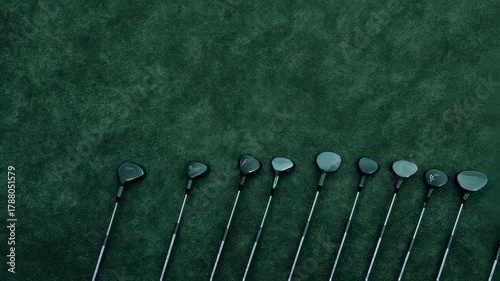 Precision on the Green: Array of Golf Clubs on Lush Turf for Professional Play Scenarios