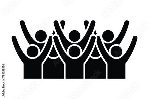Happy cheering crowd icon, diverse group celebrating success and teamwork